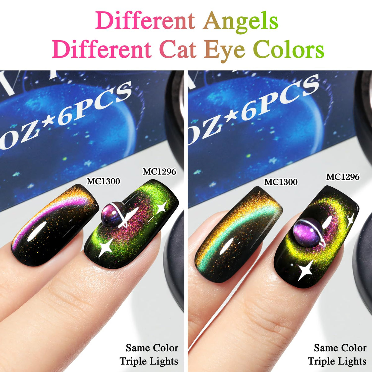 Double Rhythm before and after manicure demonstrating dramatic shimmer upgrade