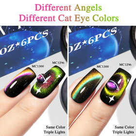 Double Rhythm before and after manicure demonstrating dramatic shimmer upgrade