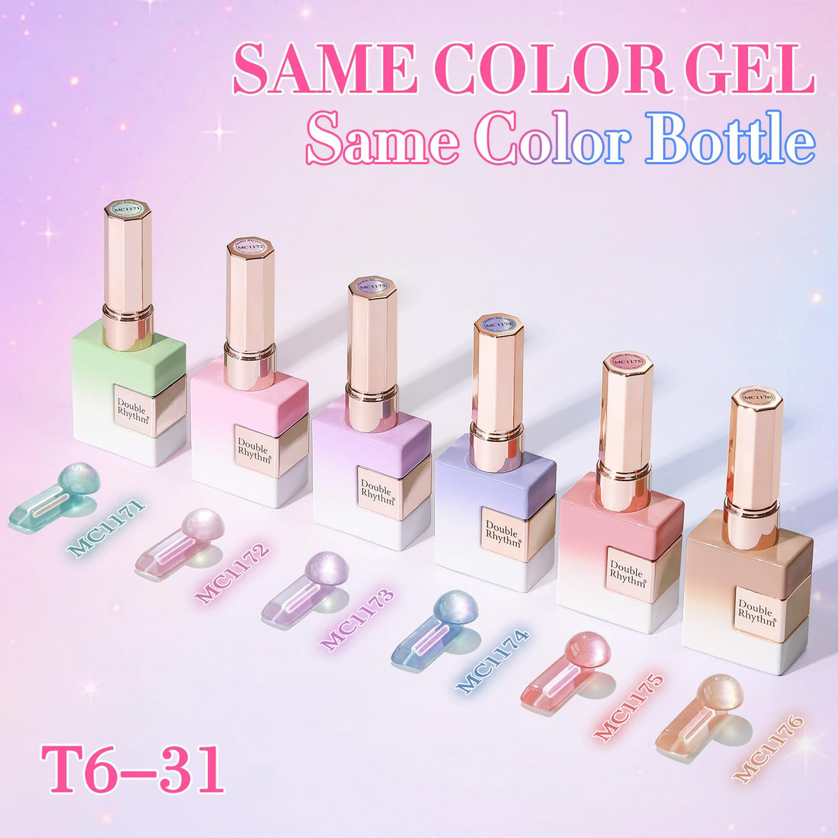 Double Rhythm bottle beside a ruler scale comparison showing compact 0.5 oz size portability