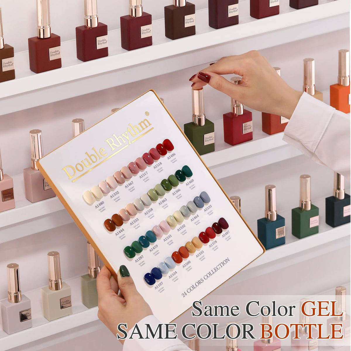 Double Rhythm brush stroke on nail tip demonstrating rich pigment and glossy sheen