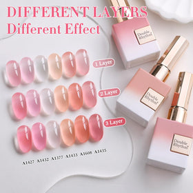Double Rhythm brush stroke on white card showing jelly-milky pink opacity and layering benefit
