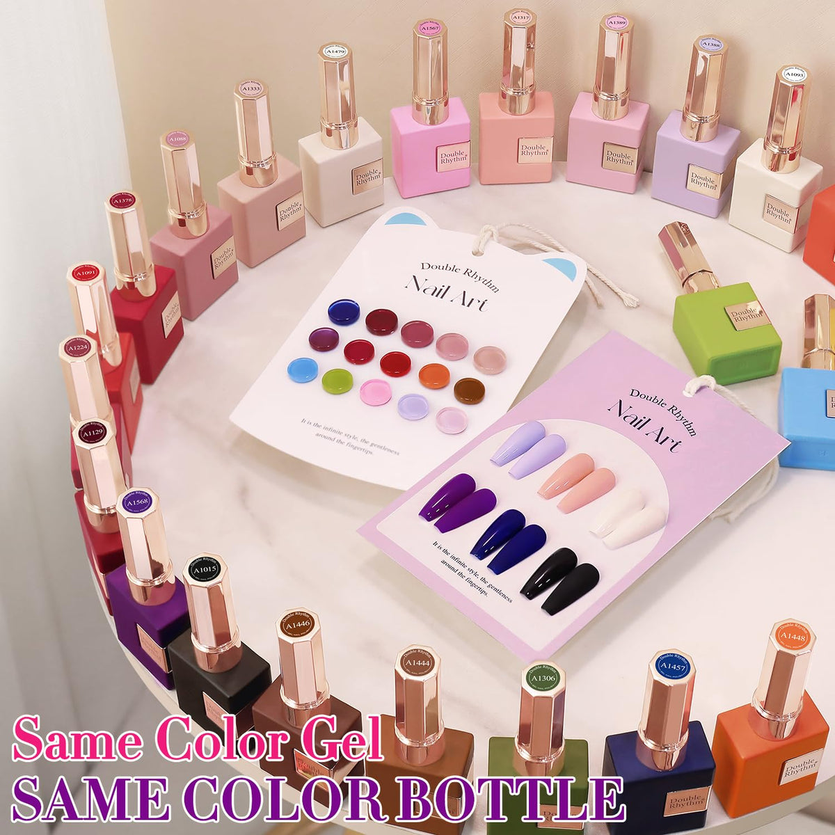 Double Rhythm base, builder, and top gels grouped to show complete system