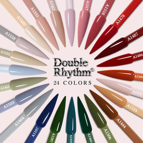 Double Rhythm building gel label detail showing product type and strength benefits