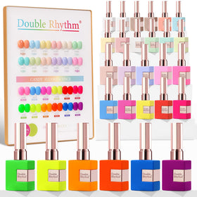 Double Rhythm front packaging showing 24 neon color bottles and three gels for easy selection