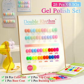 Double Rhythm open display with all 24 neon bottles visible, showing variety and vibrant hues