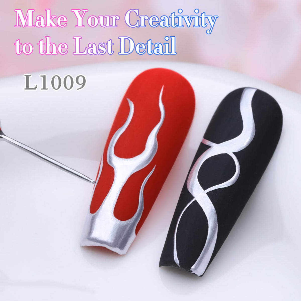 Double Rhythm chrome mirror finish on nail with high-shine reflective benefit