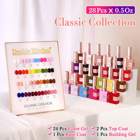 Double Rhythm color bottles lined up showing shade range for easy selection