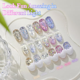 Double Rhythm gradient nail design showcasing layering options and creative sparkle effects
