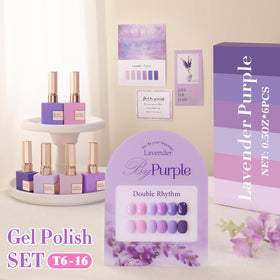 Double Rhythm swatches of six purple to pink shades for color choice