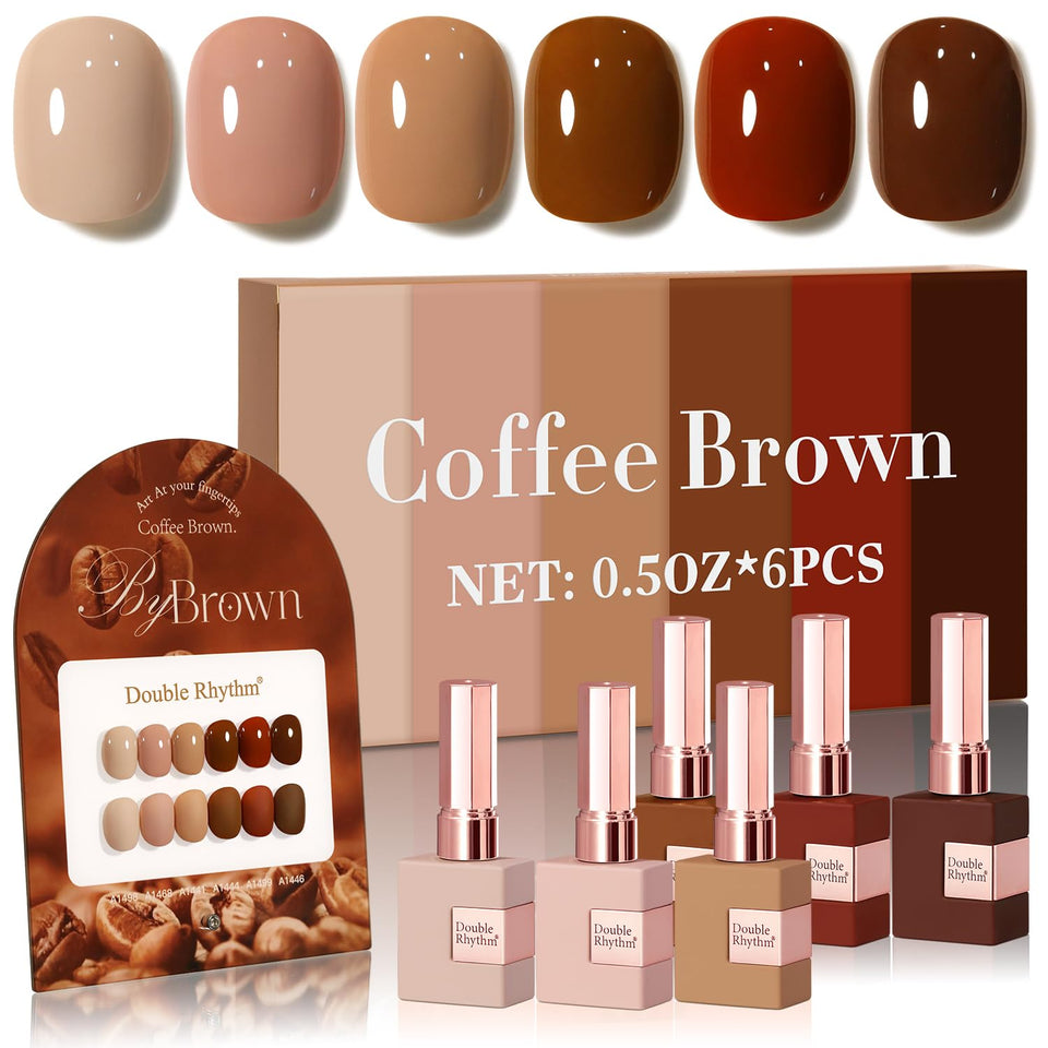 Double Rhythm front packaging showing six matching gel polish bottles for consistent color