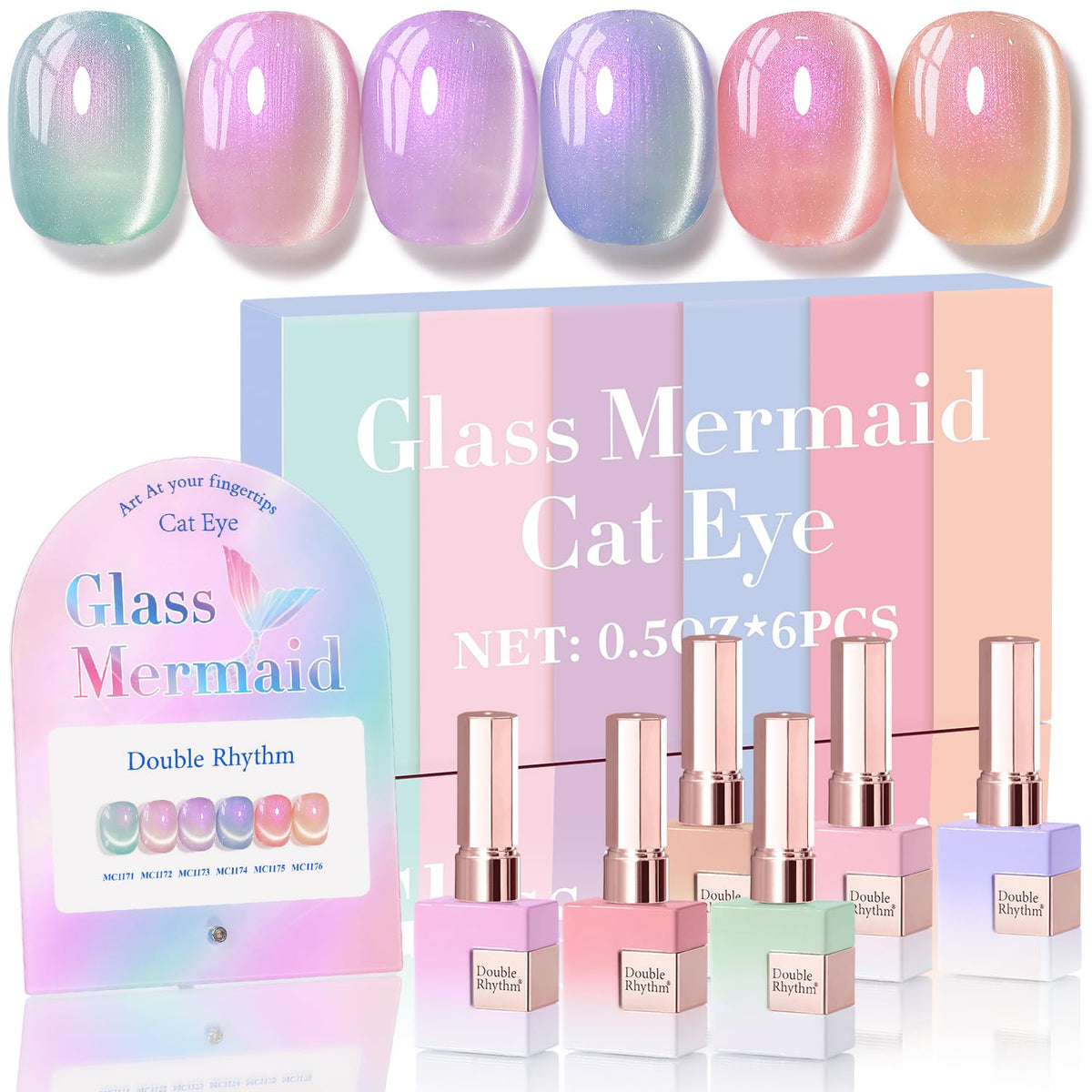 Double Rhythm front packaging showing six mermaid pink rose bottles for consistent color