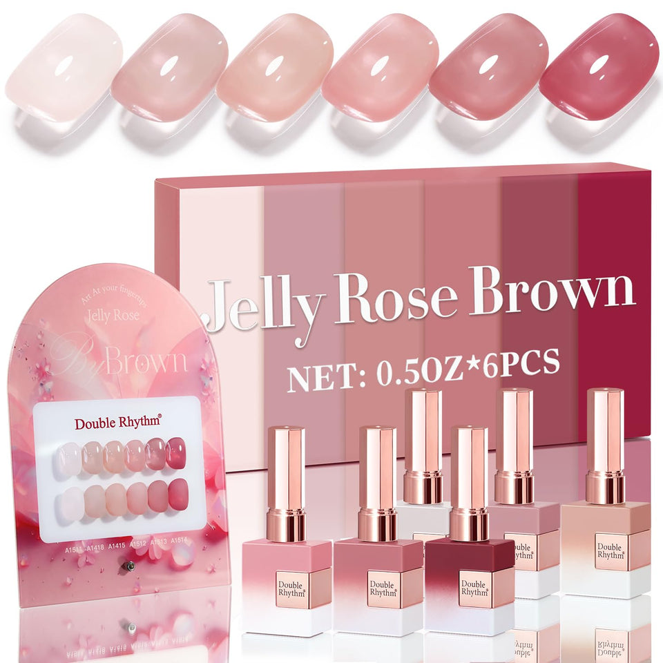 Double Rhythm front packaging showing six 15ml jelly gel bottles, clear color coordination and value