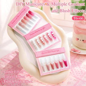 Double Rhythm gel pots top view highlighting six neutral rose shades for versatile looks