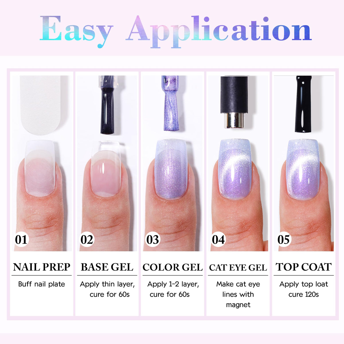 Double Rhythm finished manicure in evening setting highlighting iridescent cat eye effect for event-ready nails