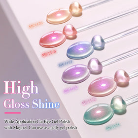 Double Rhythm finished nails reflective holographic shine showcasing salon-quality gloss