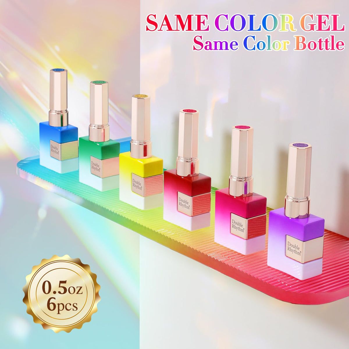 Double Rhythm shade comparison on fingers showing color range for versatile designs benefit