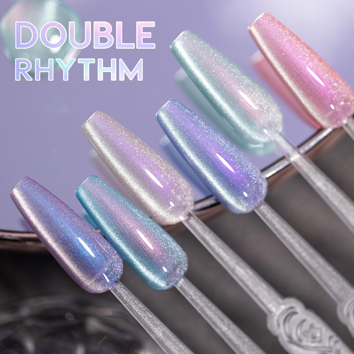 Double Rhythm nail wheel with all six shades demonstrated for quick color selection and style planning