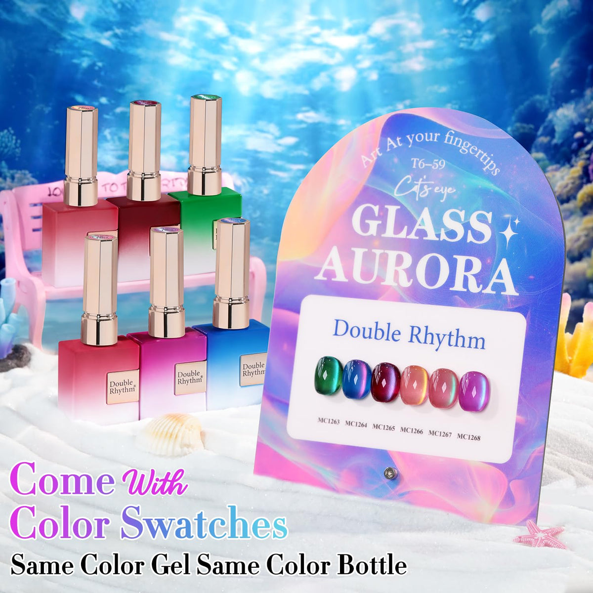 Double Rhythm six 15ml bottles arranged to show matching shade set