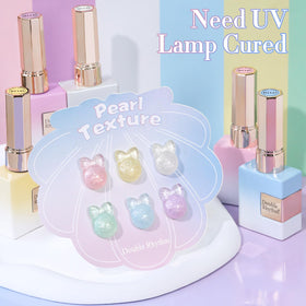 Double Rhythm color swatches on tip wheel illustrating true pearl pink shimmer