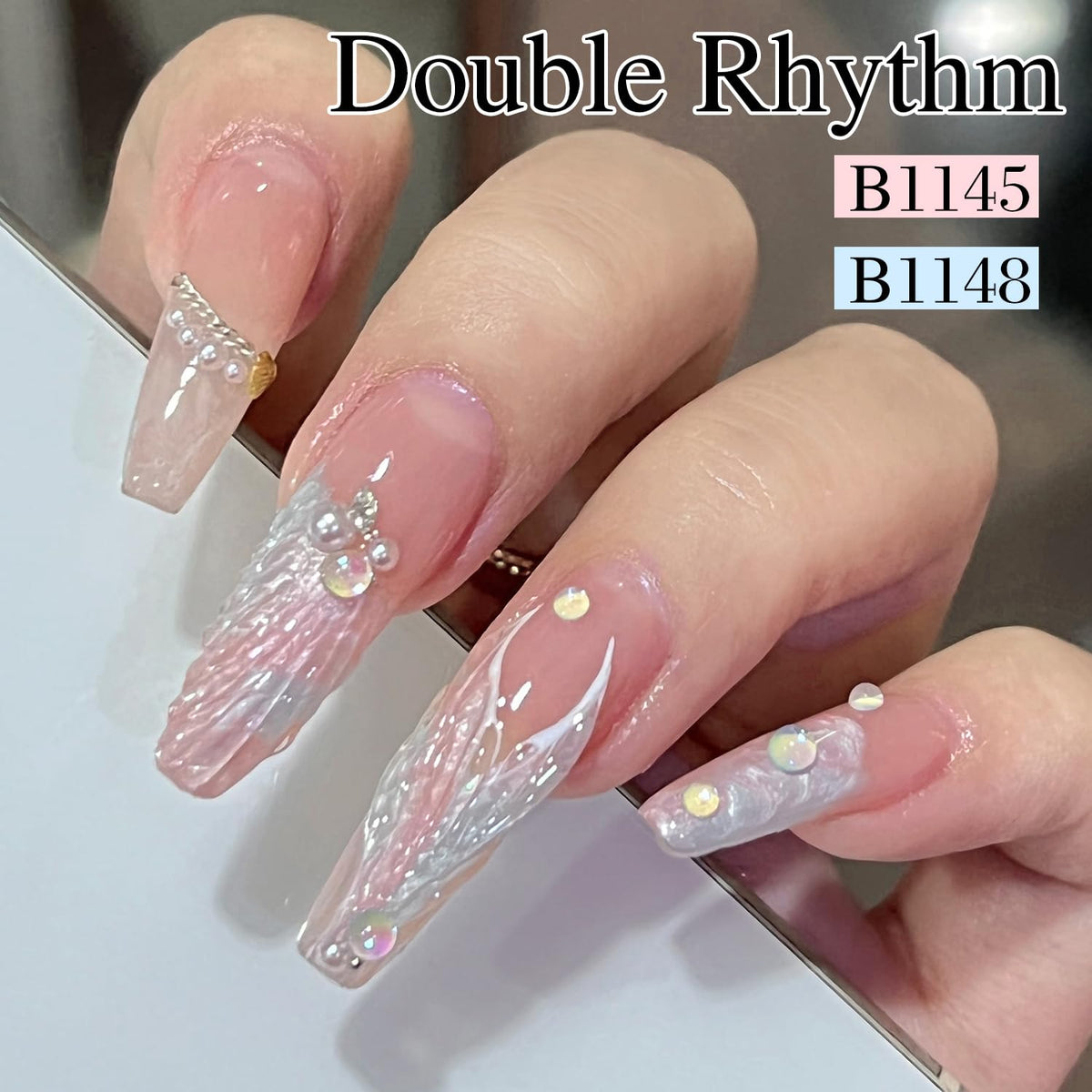 Double Rhythm texture swipe showing pearl finish and even coverage advantage