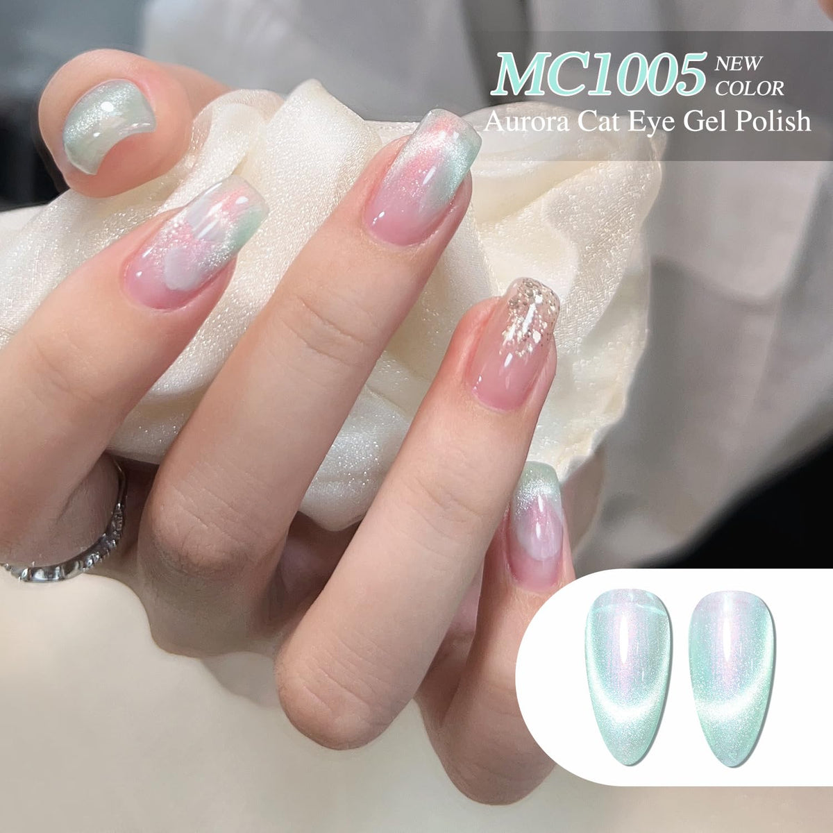 Double Rhythm gel texture swipe displaying holographic shimmer and smooth application for visible finish