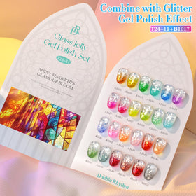Double Rhythm base, building gel, and top coat bottles grouped to show complete system benefits