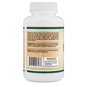 Double Wood supplement shown with model touching smooth hair, supports reduced breakage