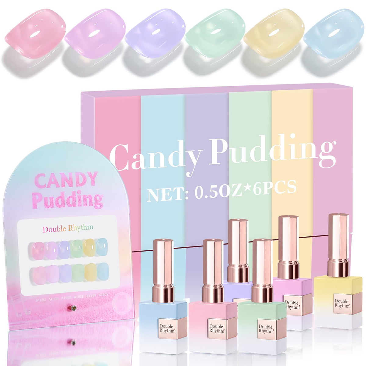 Double Rhythm front packaging showing six jelly gel bottles and benefits