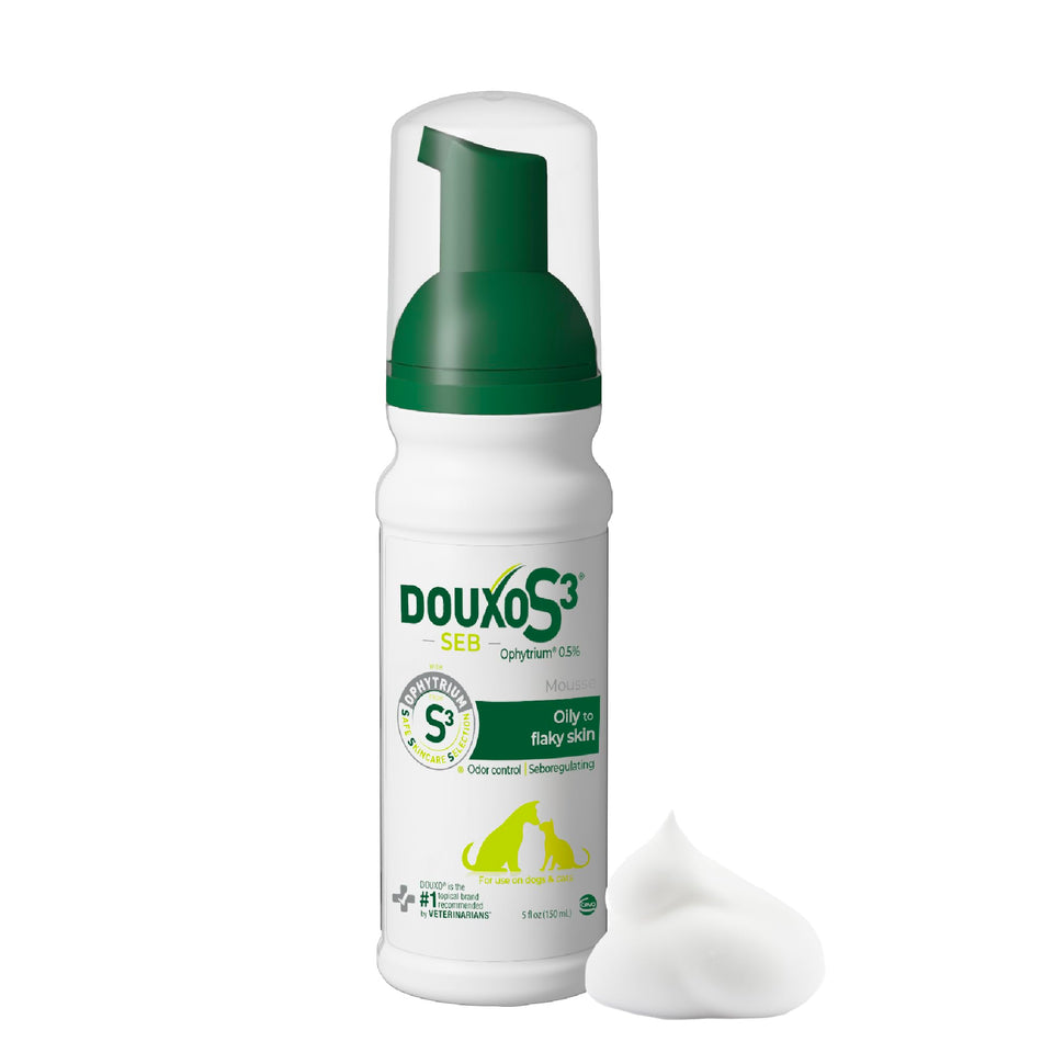 Douxo mousse front packaging showing product benefits and size