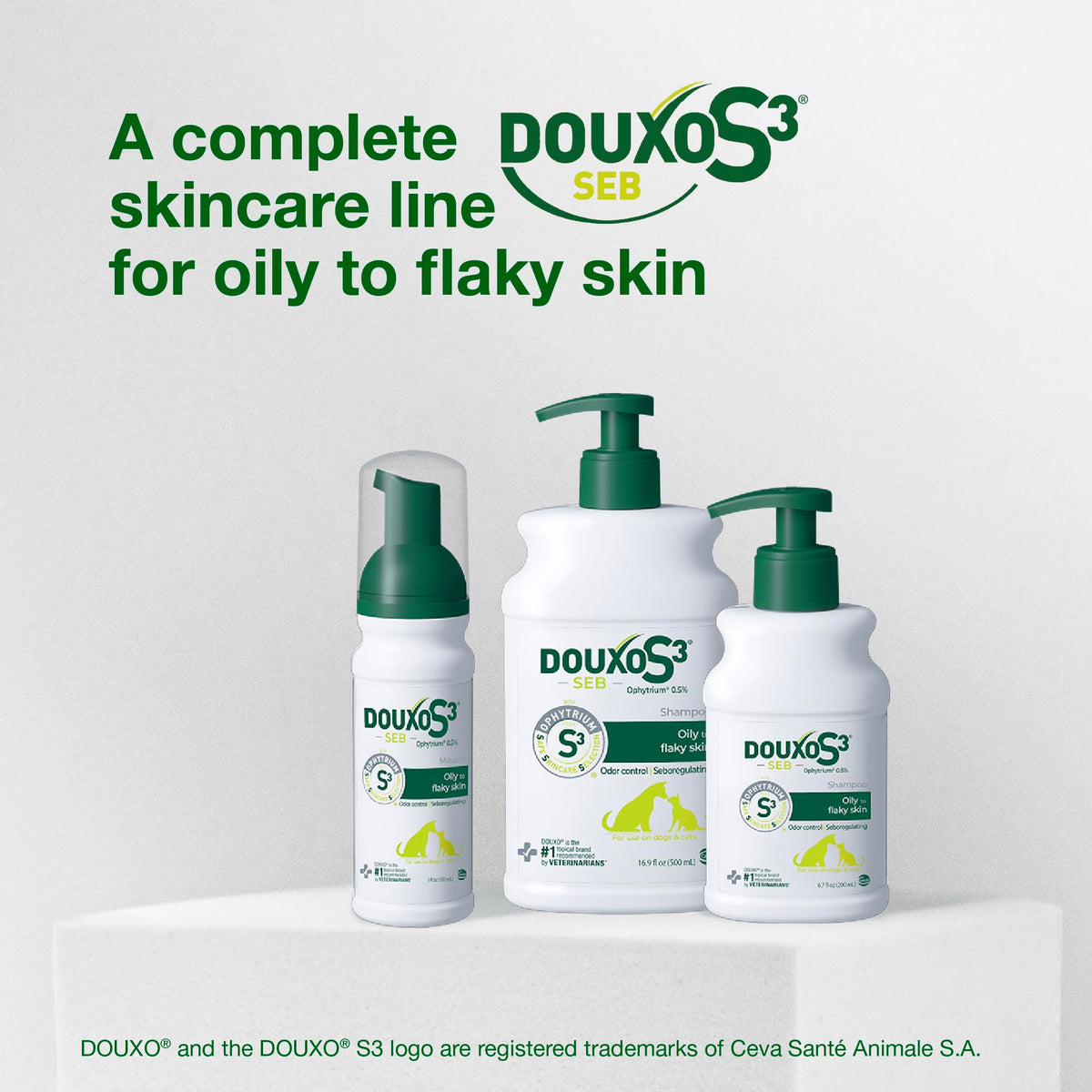 Douxo mousse beside everyday items illustrating the 5 fl oz travel size