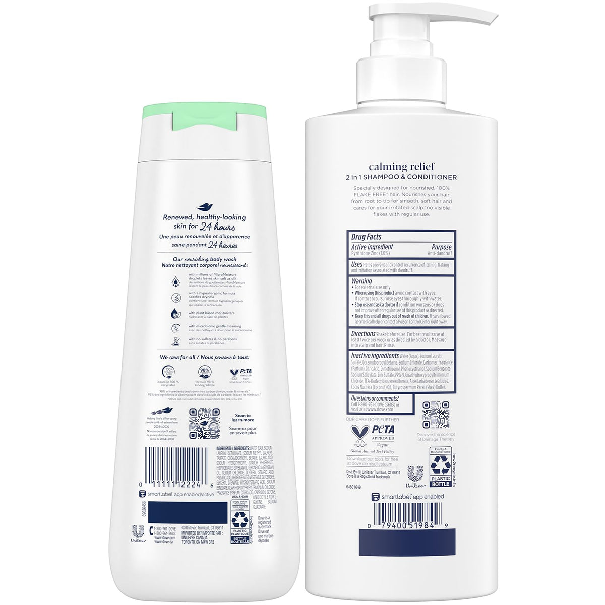 Dove 2in1 pump closeup showing easy dispense and travel-friendly use