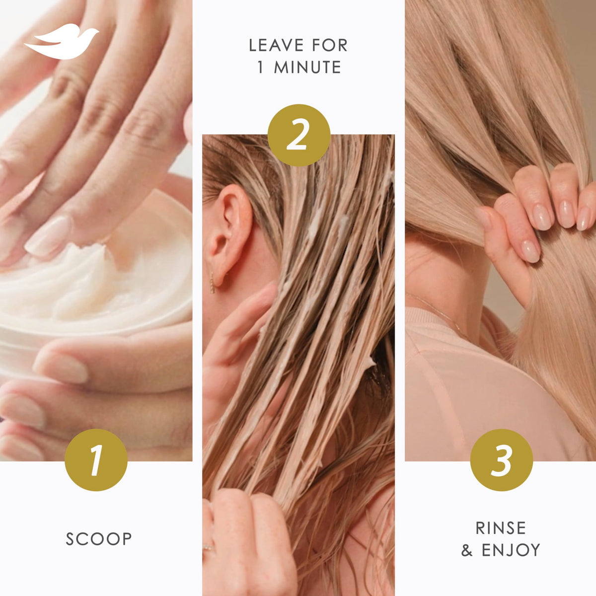 After-color hairstyle styled smooth showcasing Dove repair and smoother finish