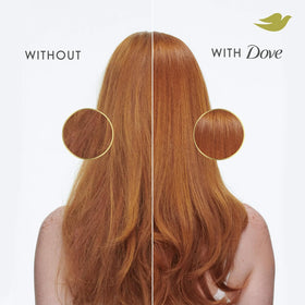 Dove after-use shiny hair lifestyle showing visible gloss and strength benefit