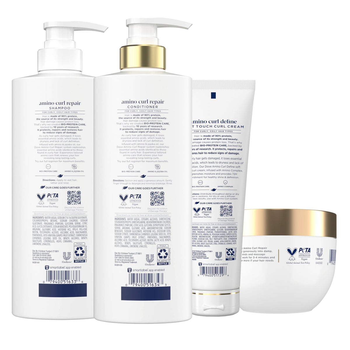 Dove product label close-up highlighting amino serum and jojoba oil