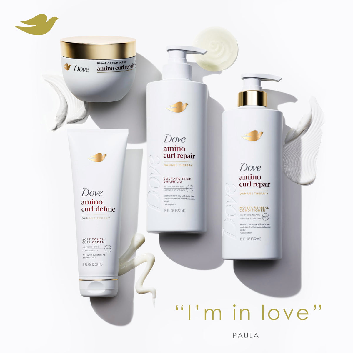 Dove Amino Curl cream applied to damp curls showing improved manageability
