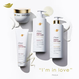 Dove Amino Curl cream applied to damp curls showing improved manageability