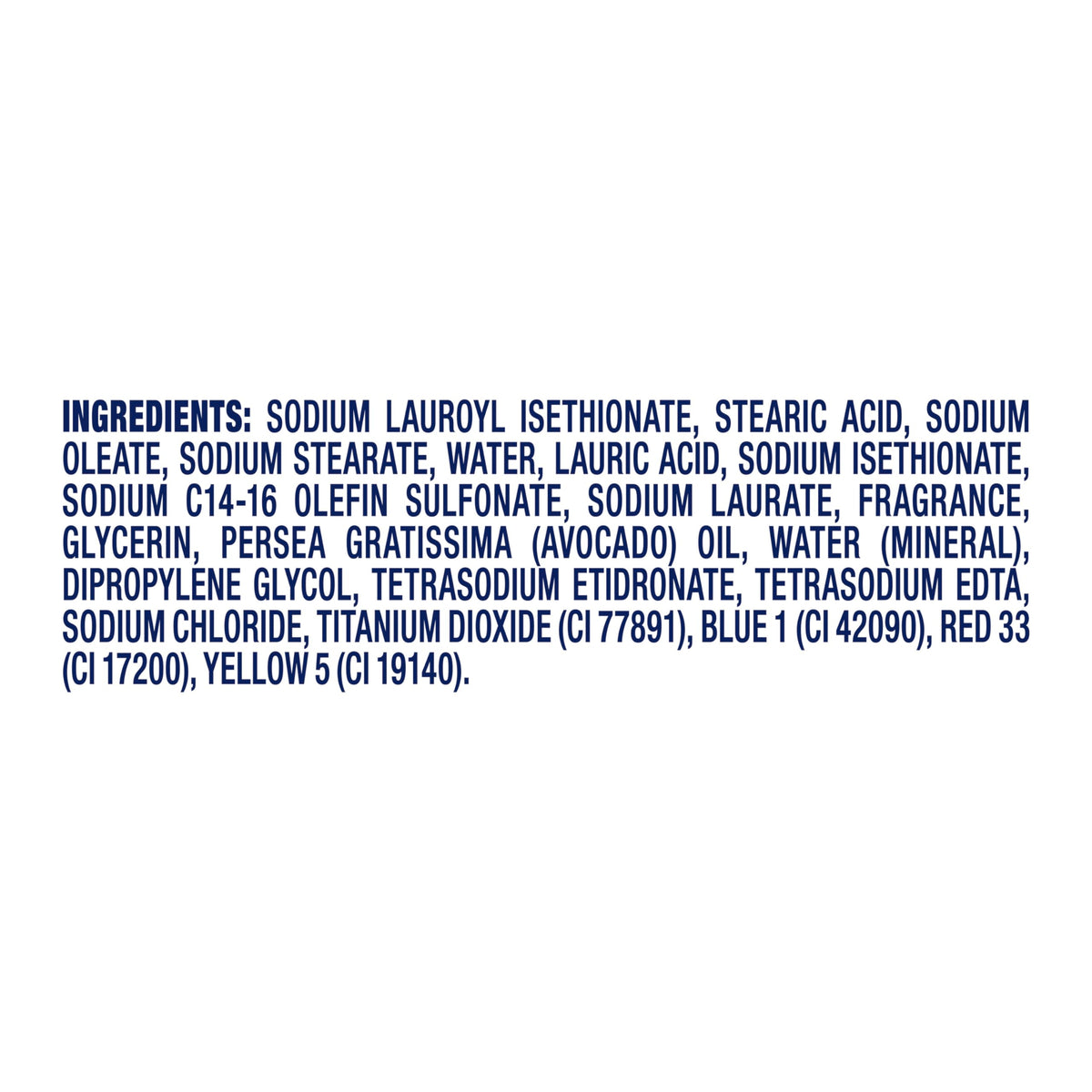 Back label and ingredients on Dove bar packaging for ingredient transparency