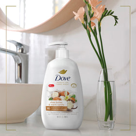 Dove hand wash in bathroom setting demonstrating moisturizing use