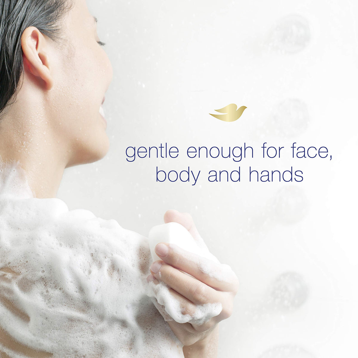 Dove beauty bar placed in a bathroom setting showing family-friendly, hypoallergenic choice