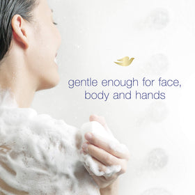Dove beauty bar placed in a bathroom setting showing family-friendly, hypoallergenic choice