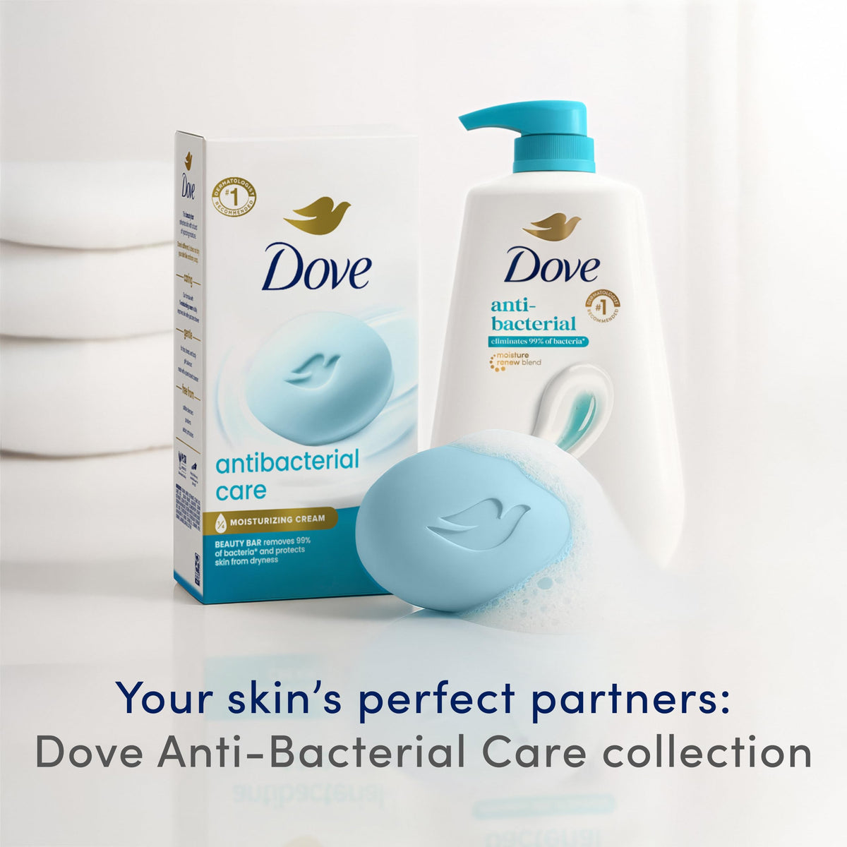 Dove beauty bar bathroom lifestyle showing soft skin after use