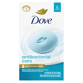 Dove beauty bar front packaging showing six bars and benefits