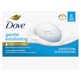 Close-up of a single Dove Beauty Bar highlighting smooth shape and moisturizing cream benefit