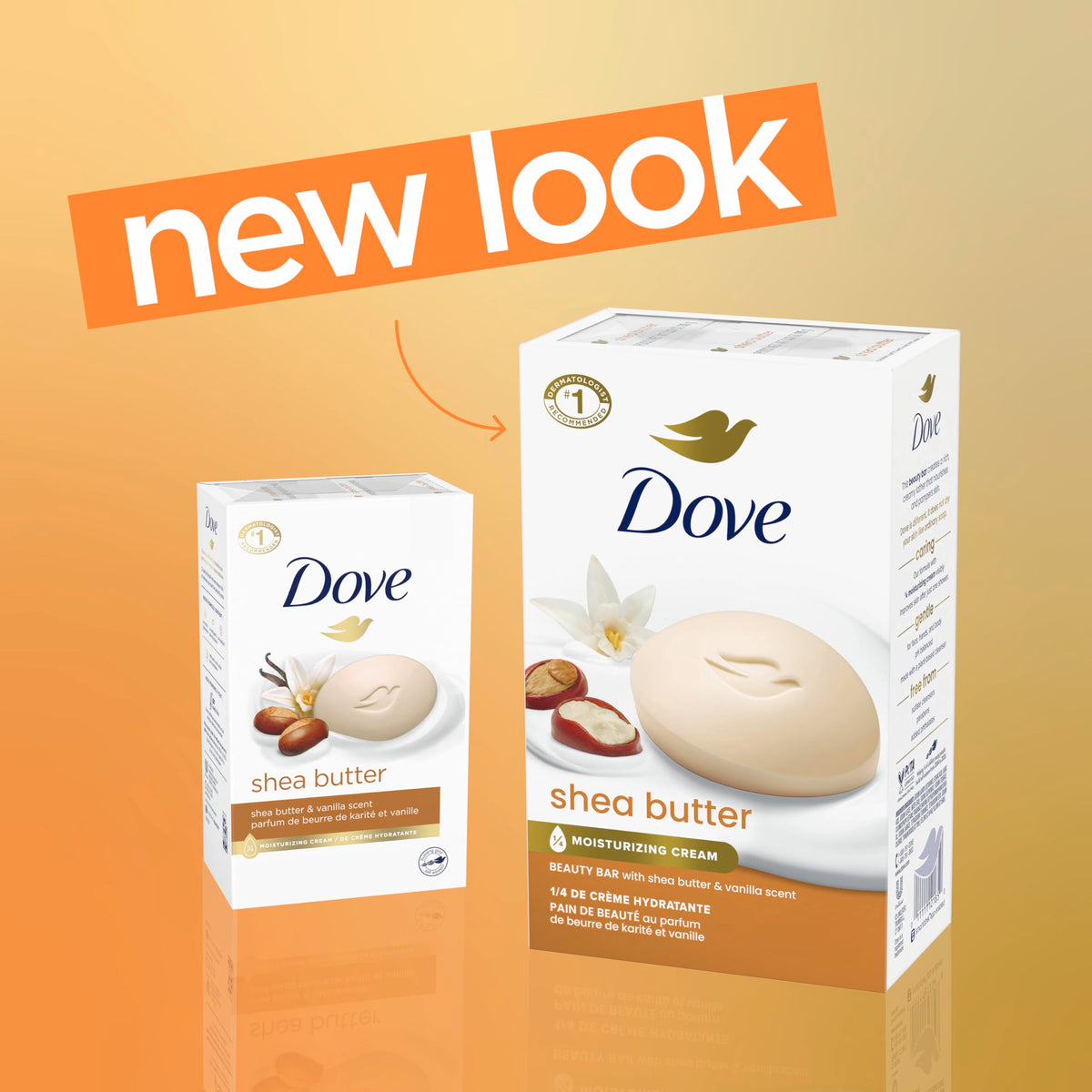 Single Dove shea butter beauty bar top view highlighting creamy texture