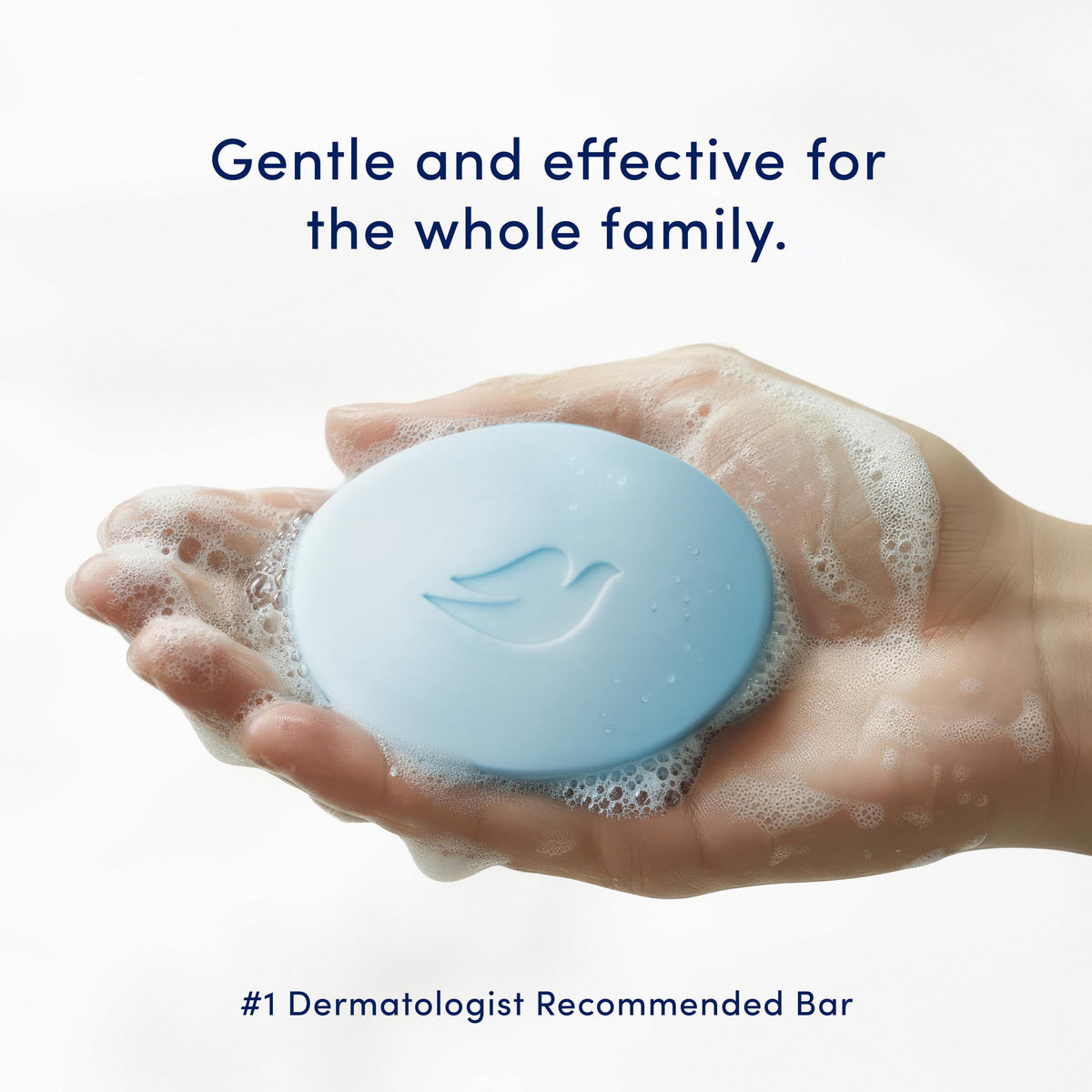 Dove beauty bar size and scale next to a hand for proportion