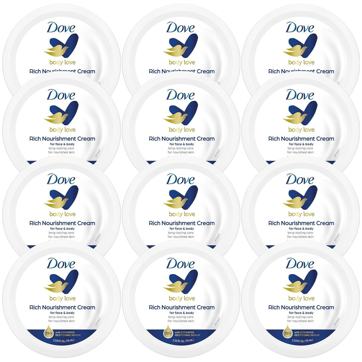 Dove front jar showing label and compact travel size benefits