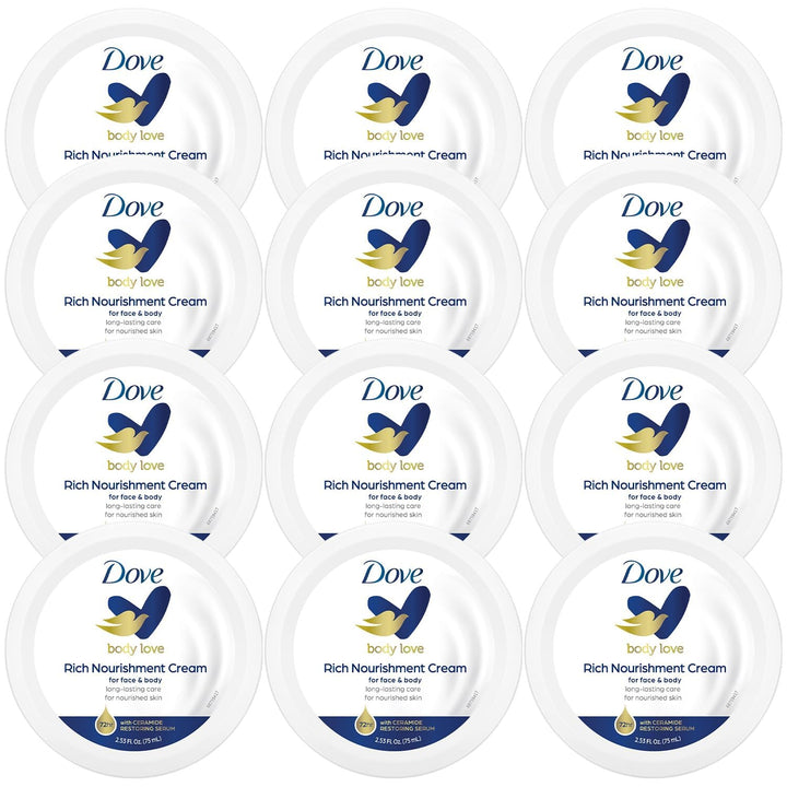 Dove front jar showing label and compact travel size benefits