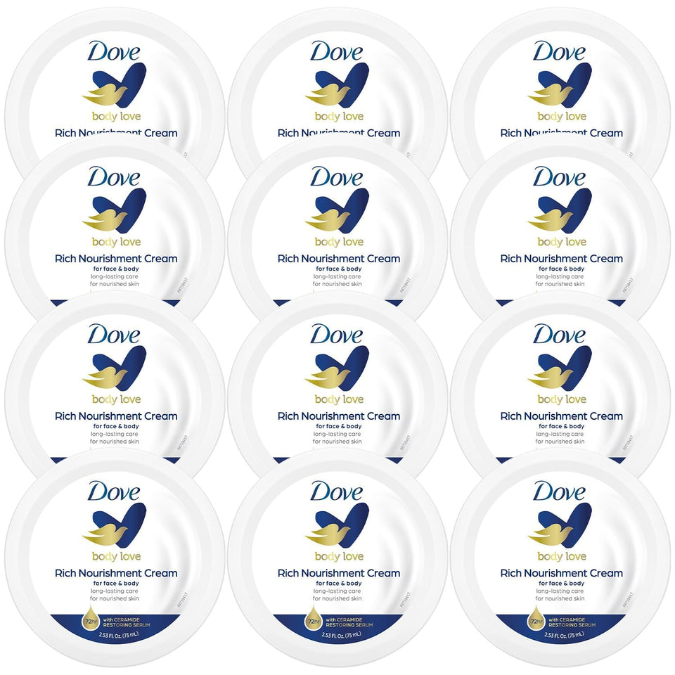 Dove front jar showing label and compact travel size benefits