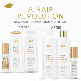 Dove conditioner bottle detail highlighting smoothing formula and easier detangling