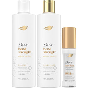 Dove front packaging showing the bond strength repair trio and clear results